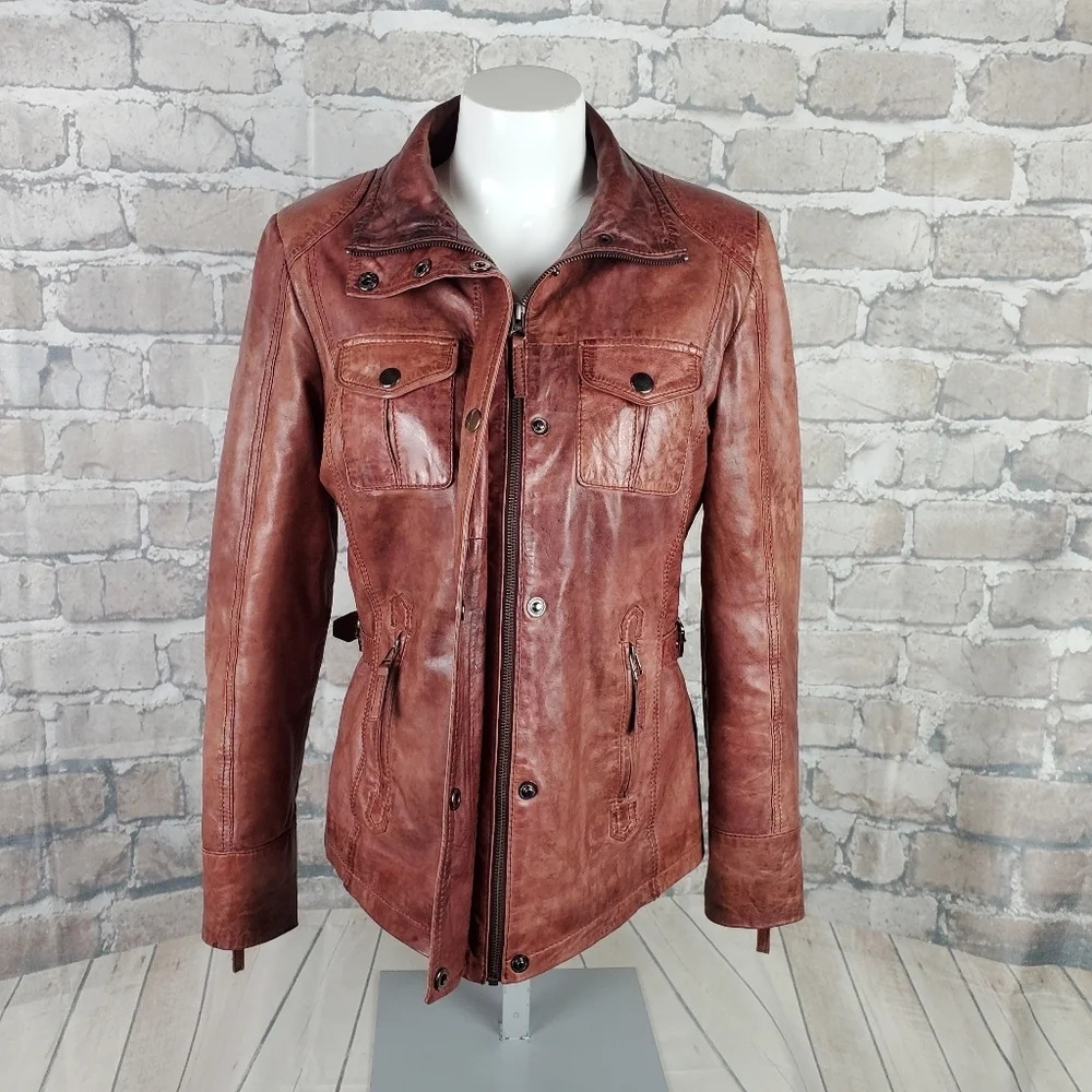 Di Capra Int Moto  Leather Jacket Mottled Two Tone Oxblood Size Small